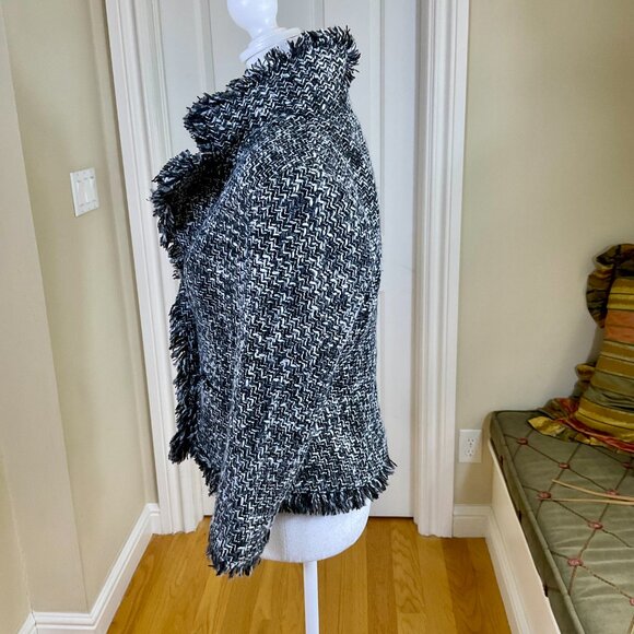 Y2K Chunky Knit Blazer Wool Tweed Fringe (6) Arden B - Picture 2 of 8